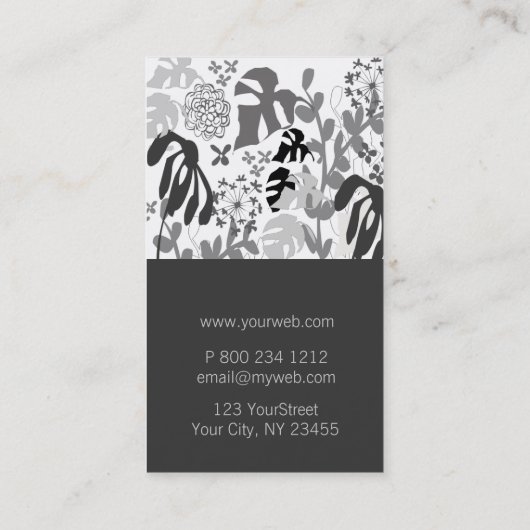 白黒の熱帯Monsteraの植物のイラストレーション 名刺 (裏面)