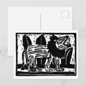 白黒の燃え盛るライオンリノカット シーズンポストカード (正面/裏面)