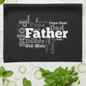 白黒の父の単語コラージュ キッチンタオル (折り畳み)