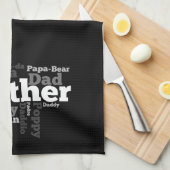 白黒の父の単語コラージュ キッチンタオル (四つ折り)