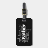 白黒の父の単語コラージュ ラゲッジタグ (正面縦)