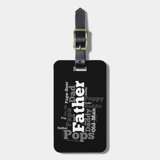 白黒の父の単語コラージュ ラゲッジタグ (正面縦)