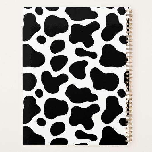 白黒の牛のプリントスパイラルノートブック プランナー手帳 (裏面)
