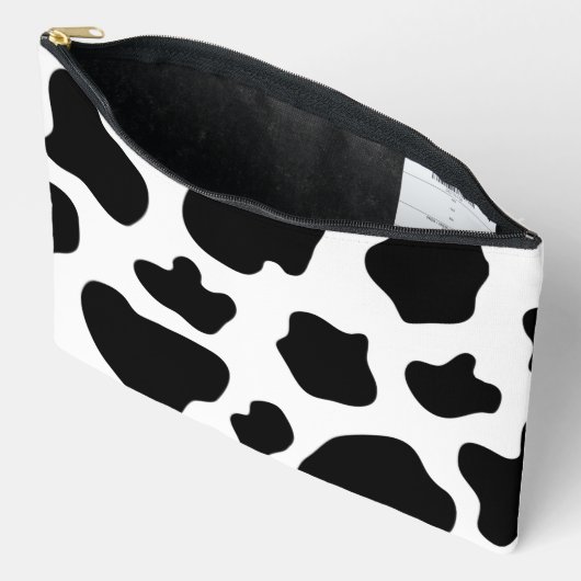 白黒の牛の斑点のパターンが大きい アクセサリーポーチ (見開き)