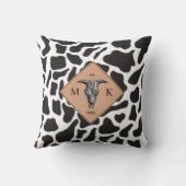 白黒の牛の斑点の動物のパターンのモノグラム クッション (裏面)