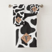 白黒の牛の斑点の動物のパターンのモノグラム バスタオルセット (インサイチュ)