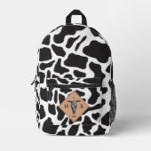 白黒の牛の斑点の動物のパターンのモノグラム プリントバックパック (正面)