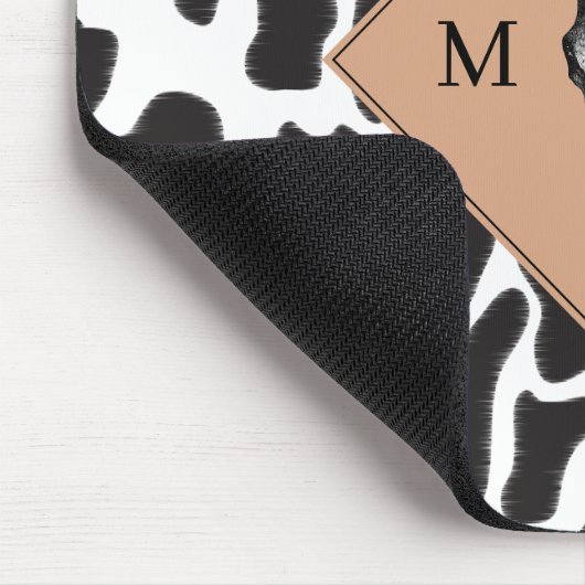 白黒の牛の斑点の動物のパターンのモノグラム マウスパッド (コーナー)