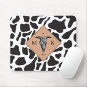 白黒の牛の斑点の動物のパターンのモノグラム マウスパッド (マウス)