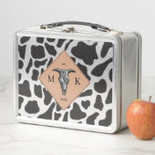 白黒の牛の斑点の動物のパターンのモノグラム メタルランチボックス (インサイチュ)