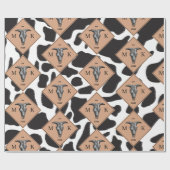 白黒の牛の斑点の動物のパターンのモノグラム ラッピングペーパー (フラット)
