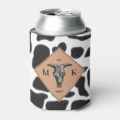 白黒の牛の斑点の動物のパターンのモノグラム 缶クーラー (缶正面)