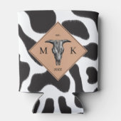 白黒の牛の斑点の動物のパターンのモノグラム 缶クーラー (裏面)