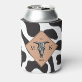 白黒の牛の斑点の動物のパターンのモノグラム 缶クーラー (缶裏面)