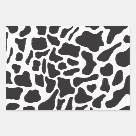 白黒の牛の斑点の動物パターン ラッピングペーパーシート (正面2)