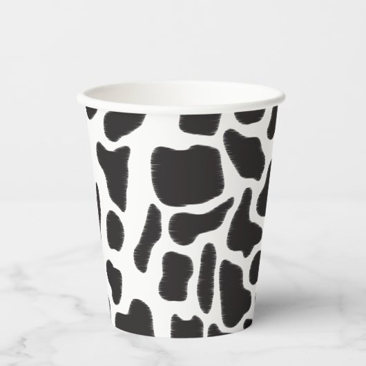白黒の牛の斑点の動物パターン 紙コップ (正面)