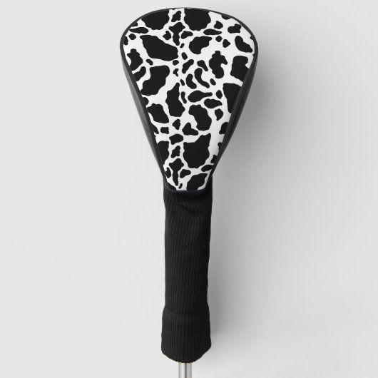 白黒の牛の斑点アニマルプリントパターン ゴルフヘッドカバー (正面)