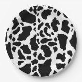 白黒の牛の斑点アニマルプリントパターン ペーパープレート (正面)
