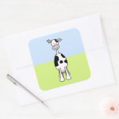 白黒の牛の漫画。正面. スクエアシール (封筒)