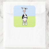 白黒の牛の漫画。正面. スクエアシール (バッグ)