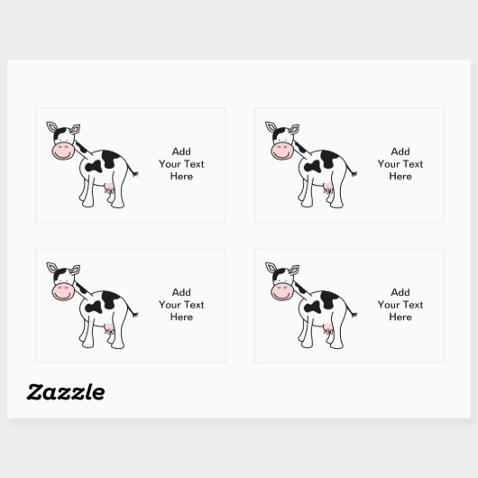 白黒の牛の漫画。 長方形シール (シート)