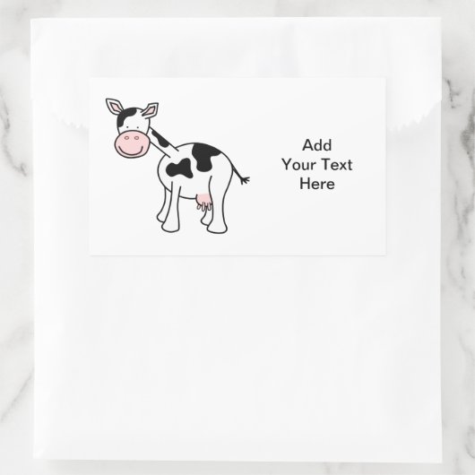 白黒の牛の漫画。 長方形シール (バッグ)