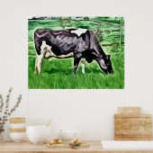 白黒の牛の絵画放牧。 ポスター (キッチン)