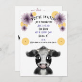 白黒の牛の誕生日カスタマイズ 招待状 (正面/裏面)