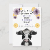 白黒の牛の誕生日カスタマイズ 招待状 (正面)