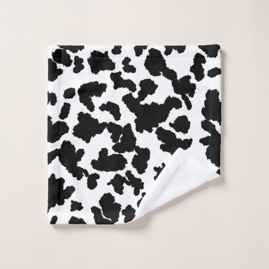 白黒の牛の隠しファーパターン バスタオルセット (ウォッシュタオル)