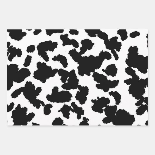 白黒の牛の隠しファーパターン ラッピングペーパーシート (正面2)
