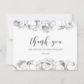 白黒の牡丹のエレガントな結婚式 サンキューカード (正面)
