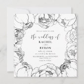 白黒の牡丹のエレガントな結婚式 招待状 (正面)