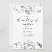 白黒の牡丹のエレガントな結婚式 招待状 (正面)