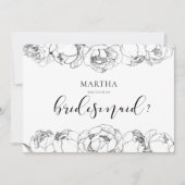 白黒の牡丹のブライドメイド提案カード 招待状 (正面)