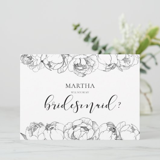白黒の牡丹のブライドメイド提案カード 招待状 (スタンド正面)