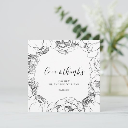 白黒の牡丹の愛エレガントとカー感謝していド サンキューカード (スタンド正面)