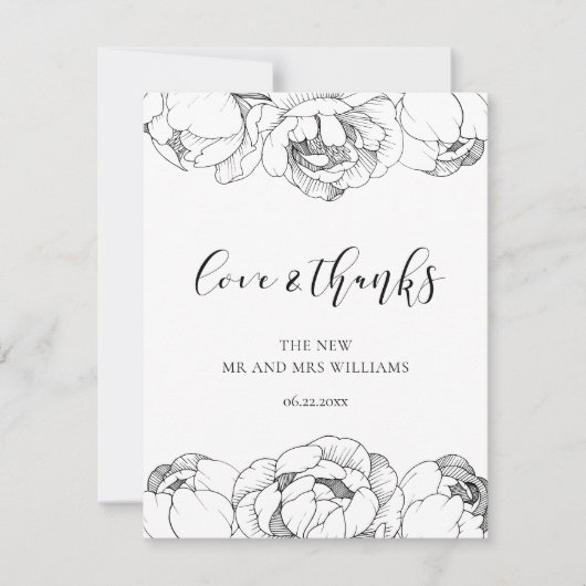 白黒の牡丹の愛エレガントとカー感謝していド サンキューカード (正面)
