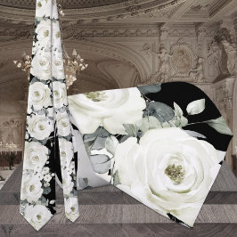 白黒の牡丹の緑結婚色 ネクタイ