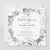 白黒の牡丹ブライダルシャワーへの招待 招待状 (正面)