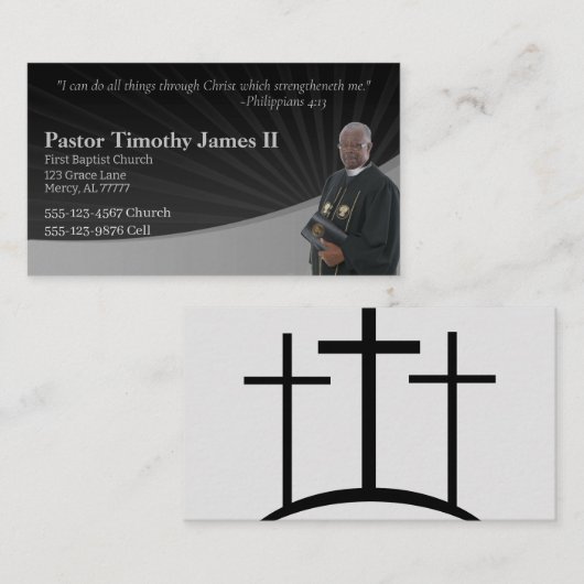 白黒の牧師またはディーコンの写真 名刺 (正面/裏面)