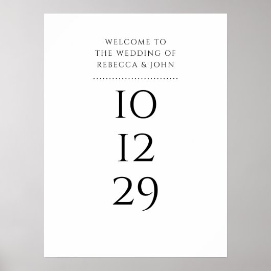 白黒の特別日付の結婚歓迎サイン ポスター (正面)