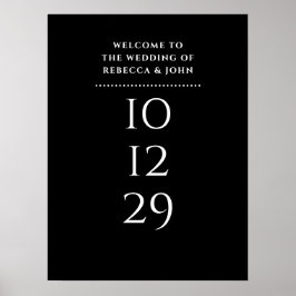 白黒の特別日付の結婚歓迎サイン ポスター