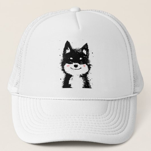 白黒の犬のスマイル キャップ (正面)