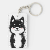 白黒の犬のスマイル キーホルダー (裏面)
