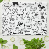 白黒の犬のパターン |かわいい犬の恋人 キッチンタオル (折り畳み)