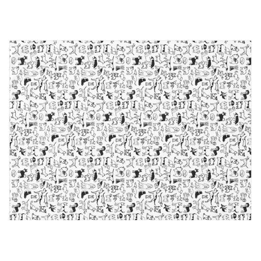 白黒の犬のパターン |かわいい犬の恋人 テーブルクロス (正面(横))