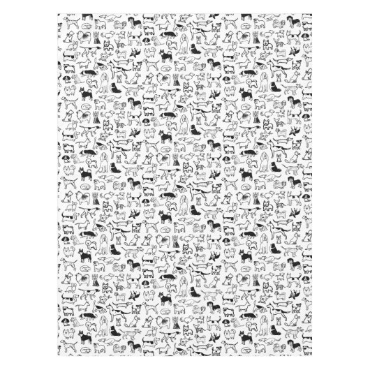 白黒の犬のパターン |かわいい犬の恋人 テーブルクロス (正面)