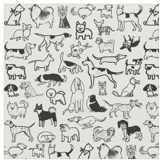 白黒の犬のパターン |かわいい犬の恋人 ファブリック (クローズアップ)