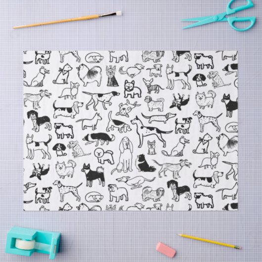 白黒の犬のパターン |かわいい犬の恋人 薄葉紙 (クラフト)